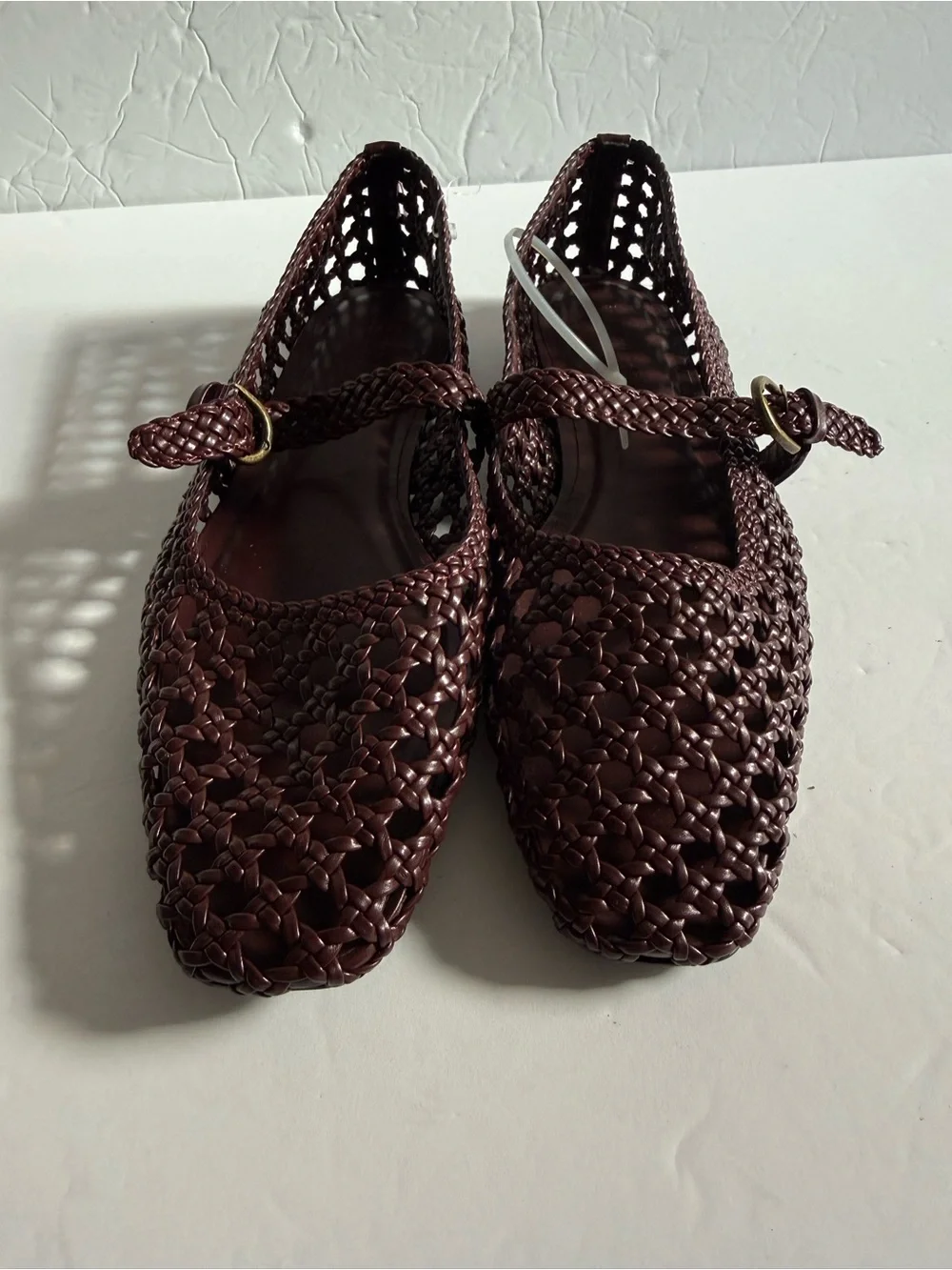 Braided Mary Jane Flats in Deep Burgundy Flats Shoes Mesh Modern 10